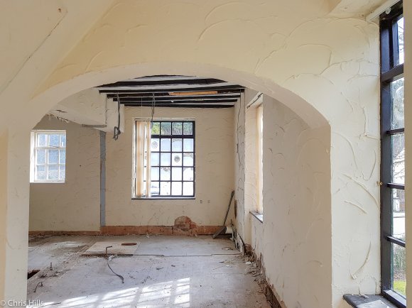 More bedroom walls gone; view from PC office.

This space will be for staff/volunteer toilets and kitchen