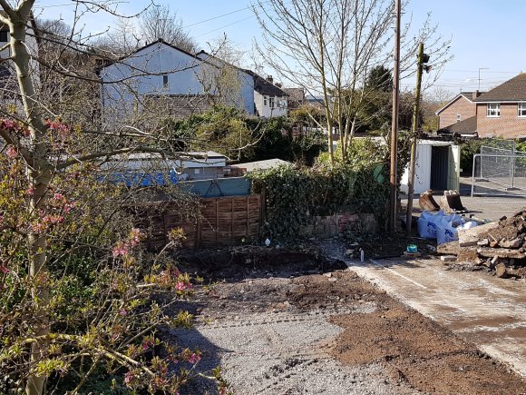 The old garage has gone and area cleared for extension.