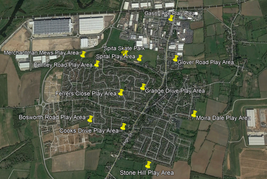 Map of Castle Donington Play Areas